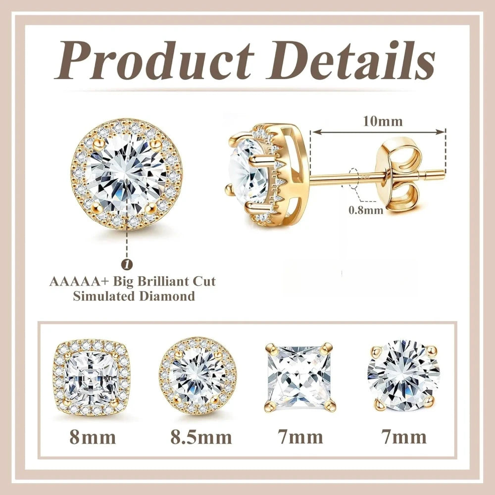 Gold Plated Cubic Zirconia Stud Earrings