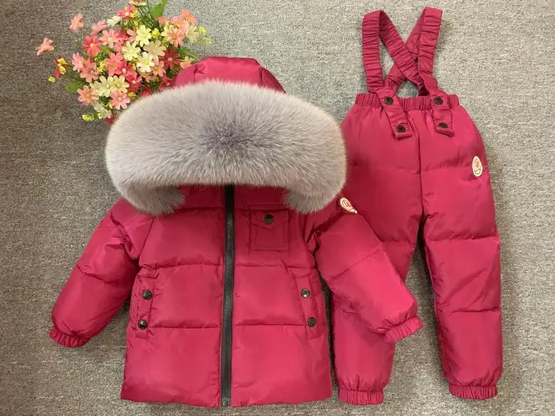 Russian Winter Down Suit Super Warm Children Winter Suits Boys Girl Duck Down Jacket+overalls 2 Pcs Clothing Set  Kids Snow Wear
