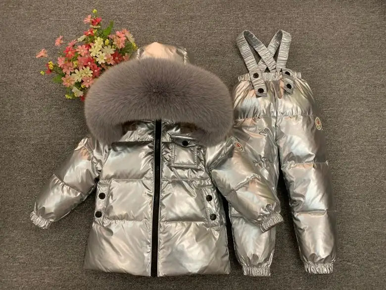 Russian Winter Down Suit Super Warm Children Winter Suits Boys Girl Duck Down Jacket+overalls 2 Pcs Clothing Set  Kids Snow Wear