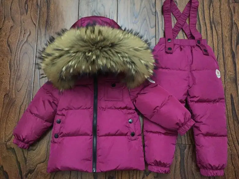 Russian Winter Down Suit Super Warm Children Winter Suits Boys Girl Duck Down Jacket+overalls 2 Pcs Clothing Set  Kids Snow Wear