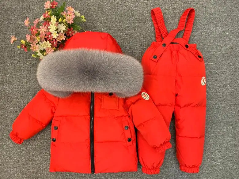 Russian Winter Down Suit Super Warm Children Winter Suits Boys Girl Duck Down Jacket+overalls 2 Pcs Clothing Set  Kids Snow Wear