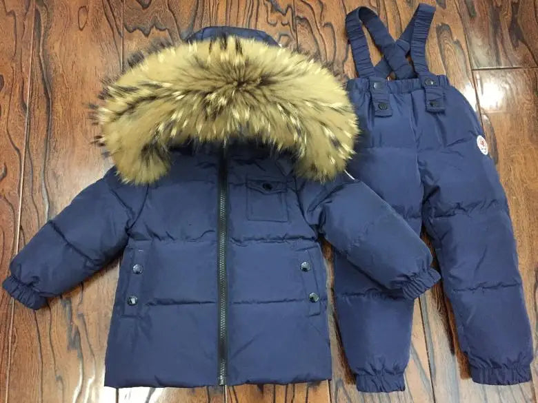 Russian Winter Down Suit Super Warm Children Winter Suits Boys Girl Duck Down Jacket+overalls 2 Pcs Clothing Set  Kids Snow Wear