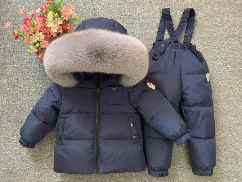 Russian Winter Down Suit Super Warm Children Winter Suits Boys Girl Duck Down Jacket+overalls 2 Pcs Clothing Set  Kids Snow Wear