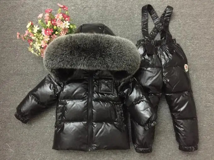 Russian Winter Down Suit Super Warm Children Winter Suits Boys Girl Duck Down Jacket+overalls 2 Pcs Clothing Set  Kids Snow Wear