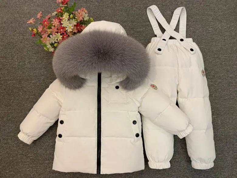 Russian Winter Down Suit Super Warm Children Winter Suits Boys Girl Duck Down Jacket+overalls 2 Pcs Clothing Set  Kids Snow Wear