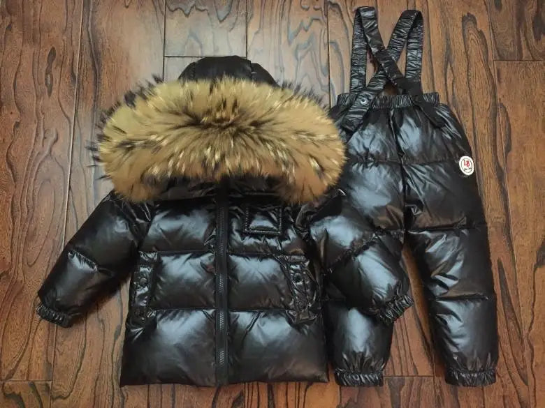 Russian Winter Down Suit Super Warm Children Winter Suits Boys Girl Duck Down Jacket+overalls 2 Pcs Clothing Set  Kids Snow Wear