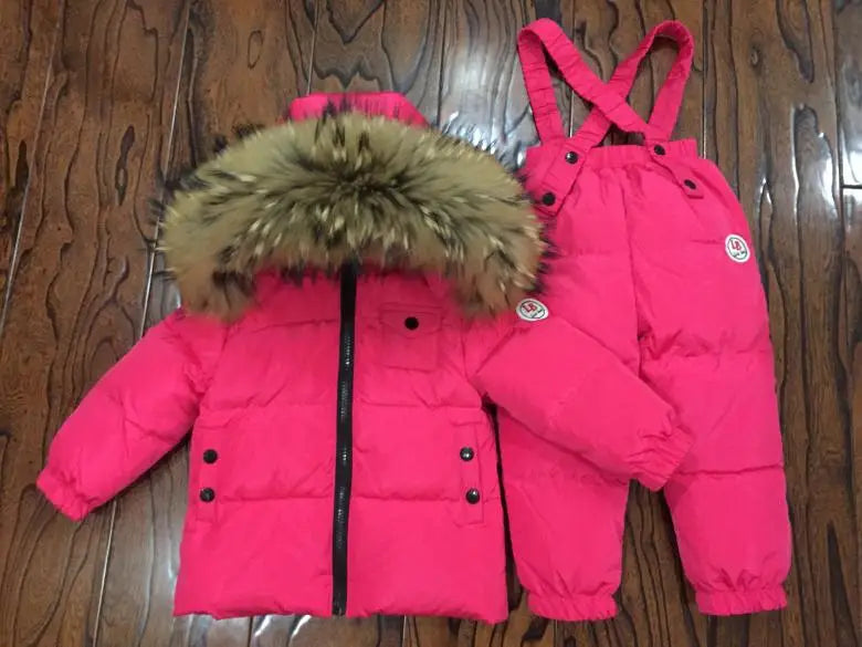 Russian Winter Down Suit Super Warm Children Winter Suits Boys Girl Duck Down Jacket+overalls 2 Pcs Clothing Set  Kids Snow Wear