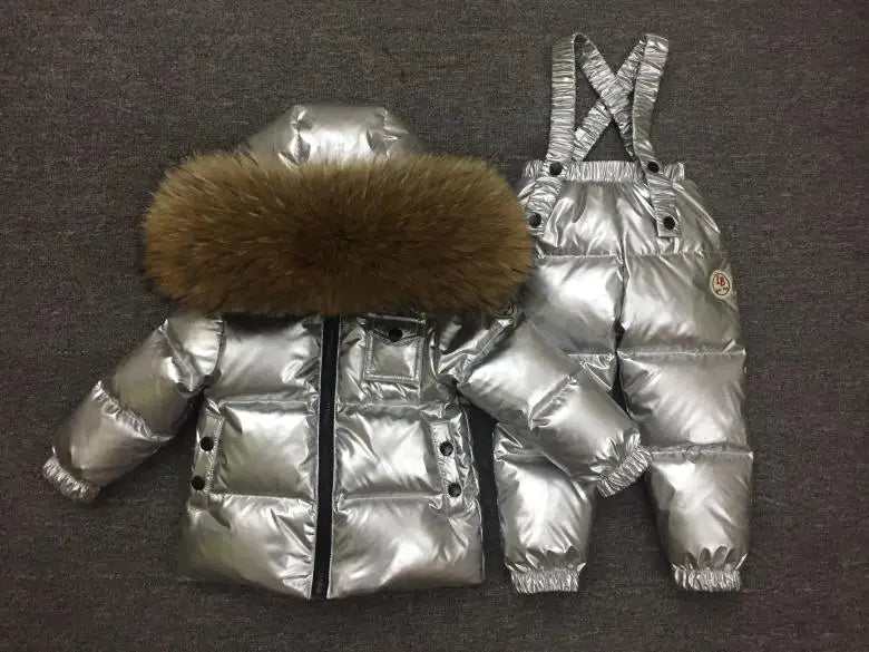 Russian Winter Down Suit Super Warm Children Winter Suits Boys Girl Duck Down Jacket+overalls 2 Pcs Clothing Set  Kids Snow Wear