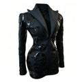 Fashion Black Suit Mirror Dress Women Long Sleeve Birthday Party Prom Stage Dance Performance Outfits Club Drag Queen Costume