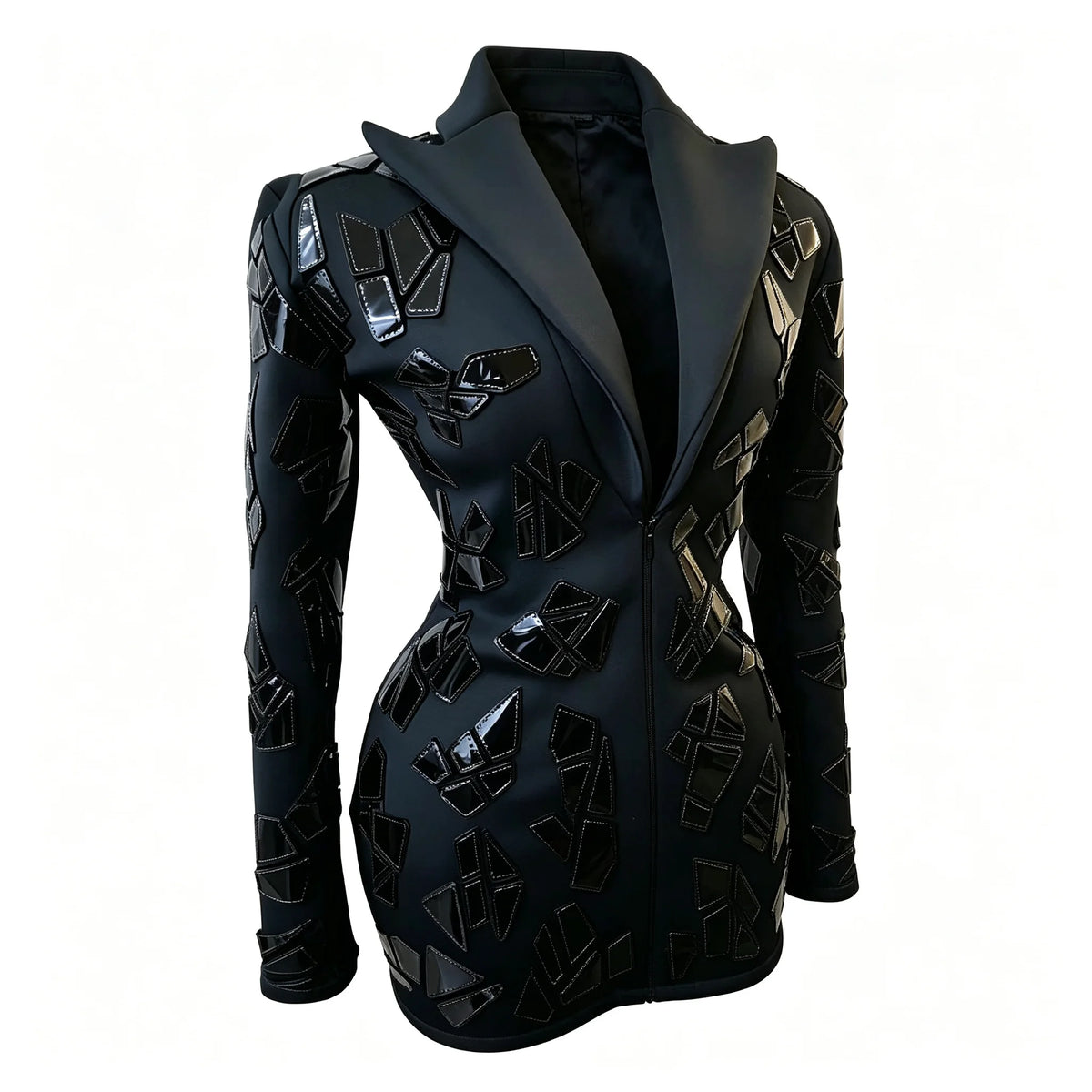 Fashion Black Suit Mirror Dress Women Long Sleeve Birthday Party Prom Stage Dance Performance Outfits Club Drag Queen Costume
