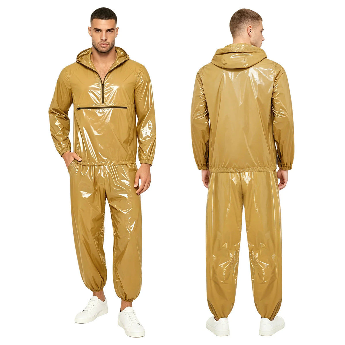 Men Waterproof Outfit Raincoat Windbreaker Sauna Suit Jacket Tops with Pants for Hip Hop Dance Sports Cycling Simmwear Clubwear