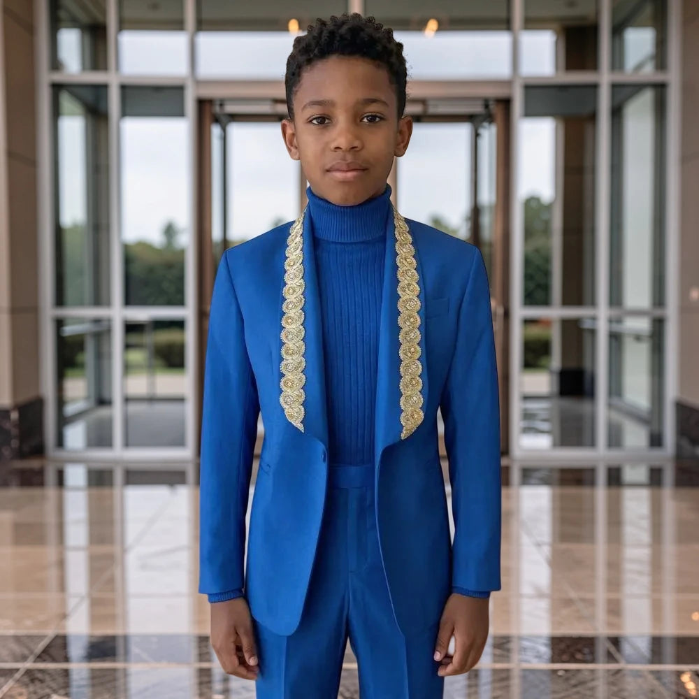 Beaded Boy Suits for Child 2 Pieces Slim Fit Luxury Fashion Runway Designer Formal Gentleman Wear Wedding Separates Child Suit