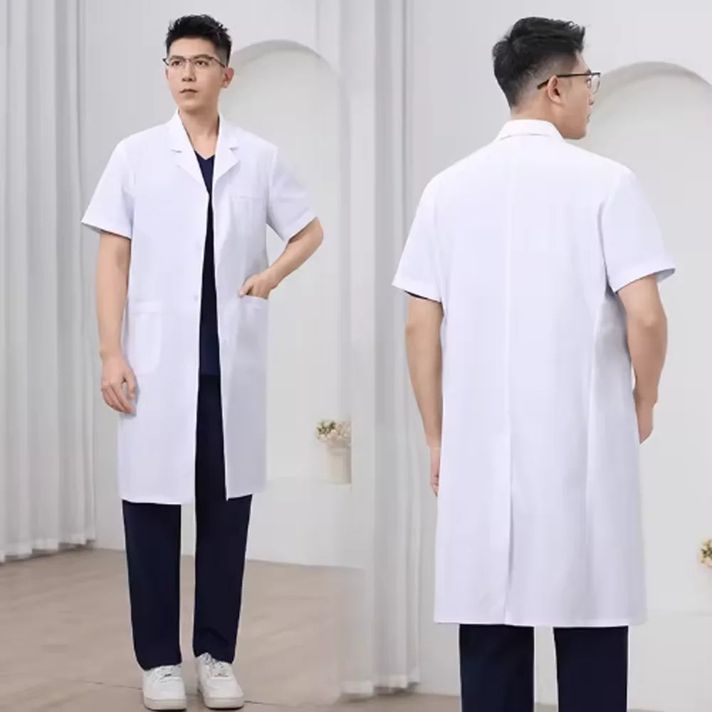 Men WorkwearHospital Clinical Pharmacist Uniform Long Sleeve White Lab Coat Lapel Collar Button Medical Doctor Blouse Wholesale