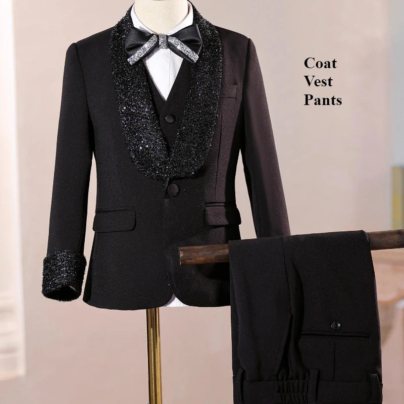 2026 Fashion Kids Boys Suit Set Blazer Outfit Children Performance Gown Birthday Party Evening Celebration Formal Wear Clothes