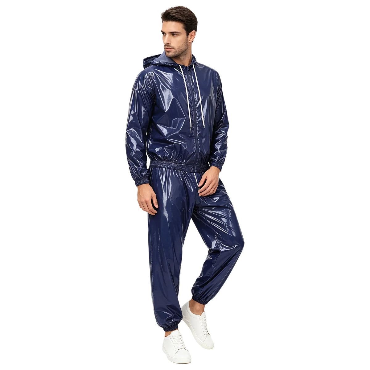 Men Waterproof Outfit Raincoat Windbreaker Sauna Suit Jacket Tops with Pants for Hip Hop Dance Sports Cycling Simmwear Clubwear