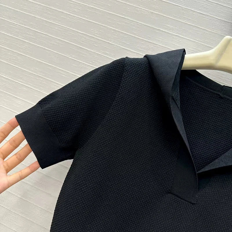 Women's t-shirt New elastic knitted short sleeved top for autumn 2025 Hooded slim fit V-neck pullover Women's corset y2k hoodie