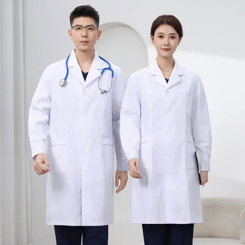 Men WorkwearHospital Clinical Pharmacist Uniform Long Sleeve White Lab Coat Lapel Collar Button Medical Doctor Blouse Wholesale