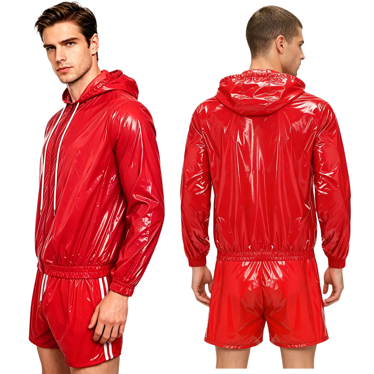 Men Waterproof Outfit Raincoat Windbreaker Sauna Suit Jacket Tops with Pants for Hip Hop Dance Sports Cycling Simmwear Clubwear