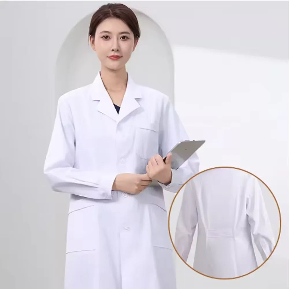 Men WorkwearHospital Clinical Pharmacist Uniform Long Sleeve White Lab Coat Lapel Collar Button Medical Doctor Blouse Wholesale