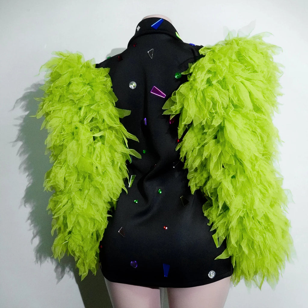 Fashion Black Suit Mirror Dress Women Long Sleeve Birthday Party Prom Stage Dance Performance Outfits Club Drag Queen Costume