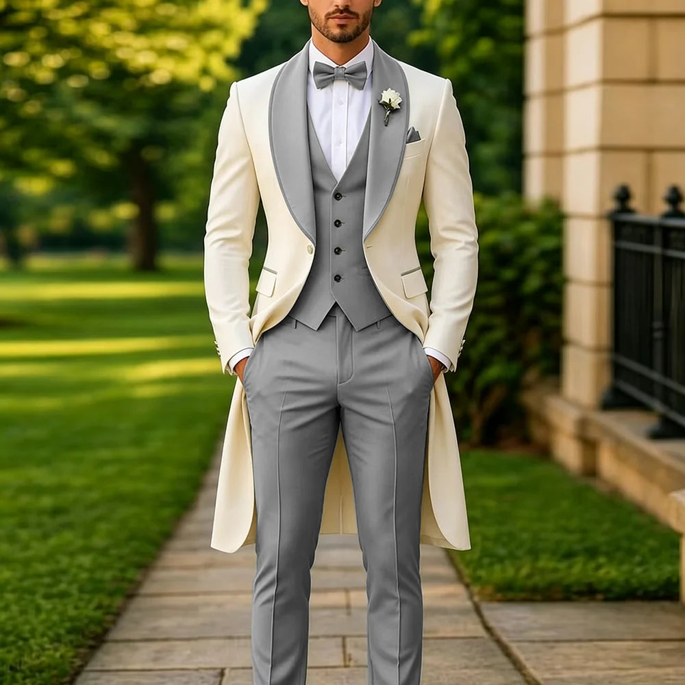 Men's Summer 3-Piece Tailcoat Suit – Custom Groom's Wedding Attire (Jacket, Trousers, Vest) – Elegant Formalwear for Parties