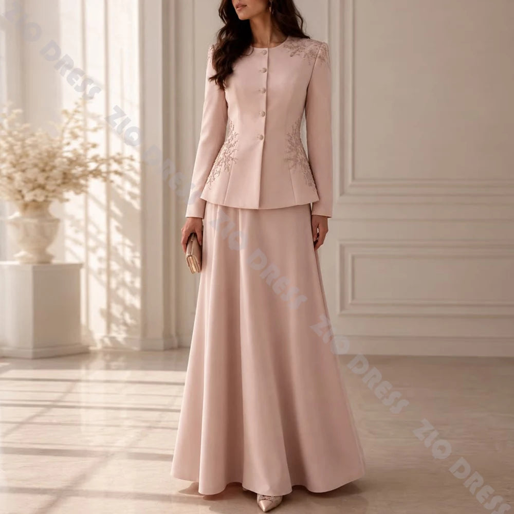 Women's Formal Evening Dresses O-Neck Full Sleeves Beading A Line Floor Length Prom Gowns Customized Wedding Guest Party Dresses