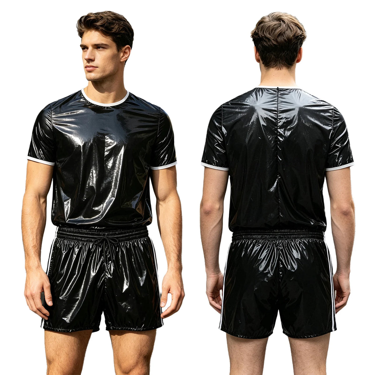 Men Waterproof Outfit Raincoat Windbreaker Sauna Suit Jacket Tops with Pants for Hip Hop Dance Sports Cycling Simmwear Clubwear