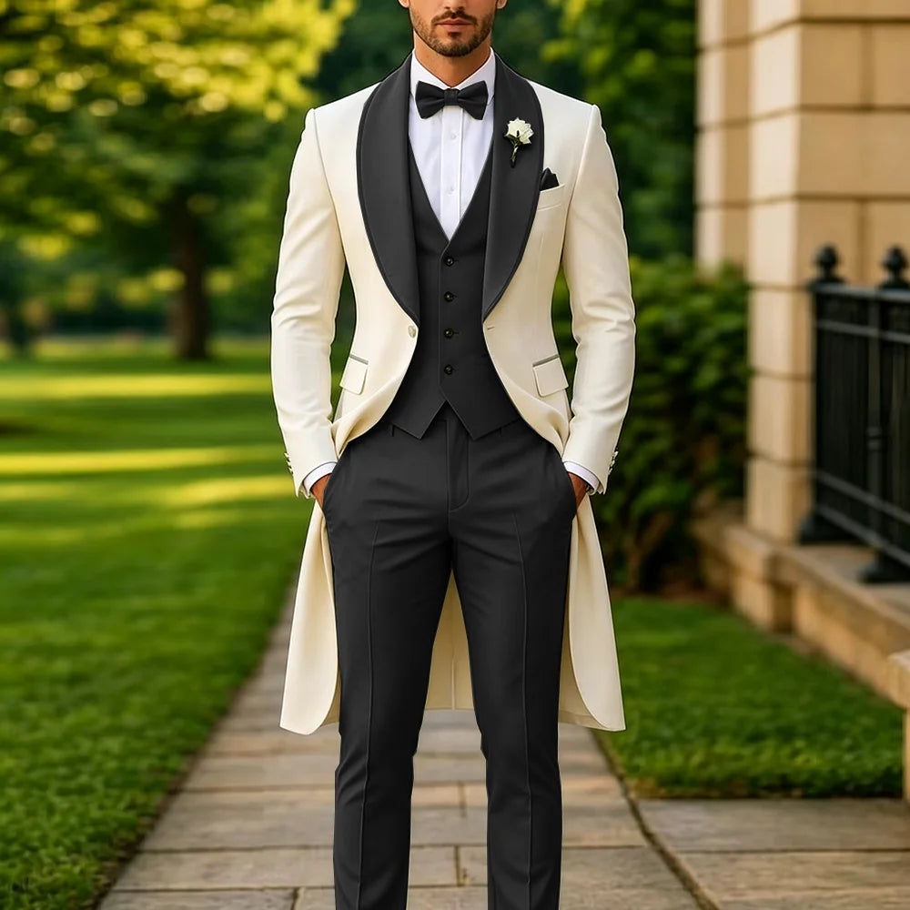 Men's Summer 3-Piece Tailcoat Suit – Custom Groom's Wedding Attire (Jacket, Trousers, Vest) – Elegant Formalwear for Parties