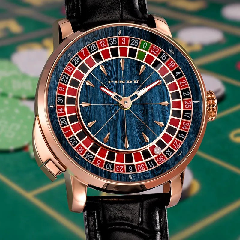 PINDU Design New NH35A Mechanical Watches Men Push Button Turn Russian Roulette Game Sapphire Mirror Diamond Dial Men's Watch