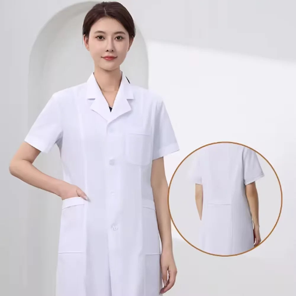 Men WorkwearHospital Clinical Pharmacist Uniform Long Sleeve White Lab Coat Lapel Collar Button Medical Doctor Blouse Wholesale