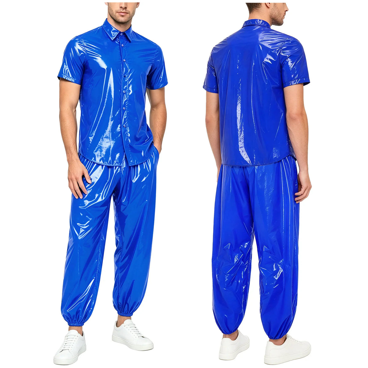 Men Waterproof Outfit Raincoat Windbreaker Sauna Suit Jacket Tops with Pants for Hip Hop Dance Sports Cycling Simmwear Clubwear
