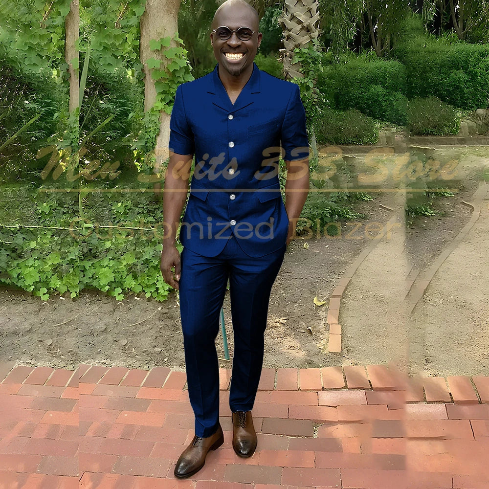 Fashion Summer Short Sleeve Men's Suits Outfits High Quality Single Breasted Notch Lapel Slim Fit 2 Piece Jacket Pants Blazer