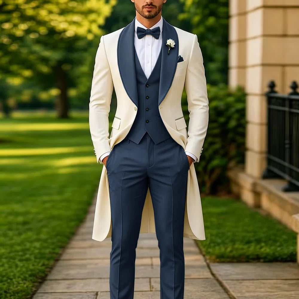 Men's Summer 3-Piece Tailcoat Suit – Custom Groom's Wedding Attire (Jacket, Trousers, Vest) – Elegant Formalwear for Parties