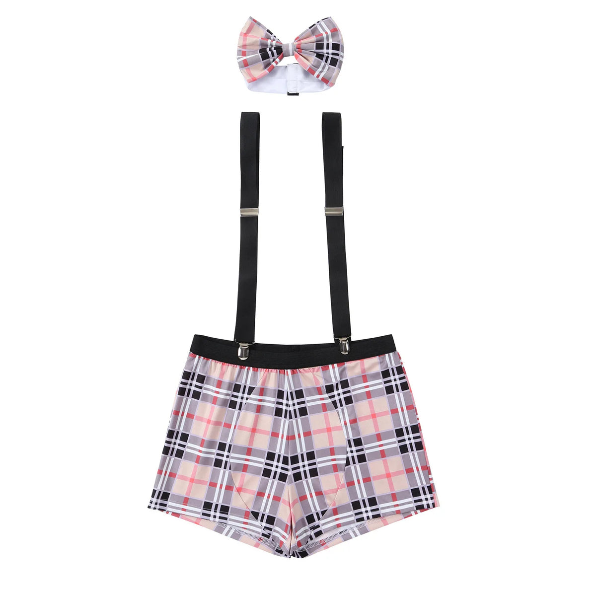 Men's Bar Nightclub Sexy Waiter Uniform Adult Underwear Bow Plaid Suspenders Party Cosplay Costume Halloween Suspenders 2026