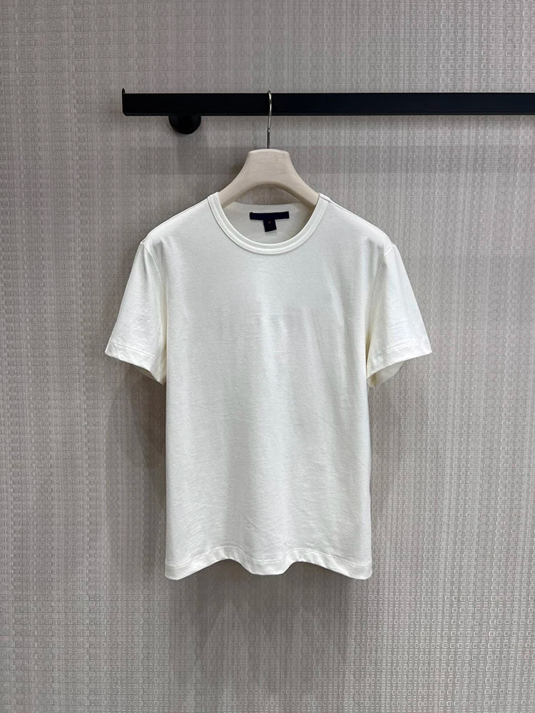 Summer Fashion Outdoors Casual White Color Simplicity Cotton T-Shirts Women's O-Neck Pocket Short Sleeve Loose Breathable Tops