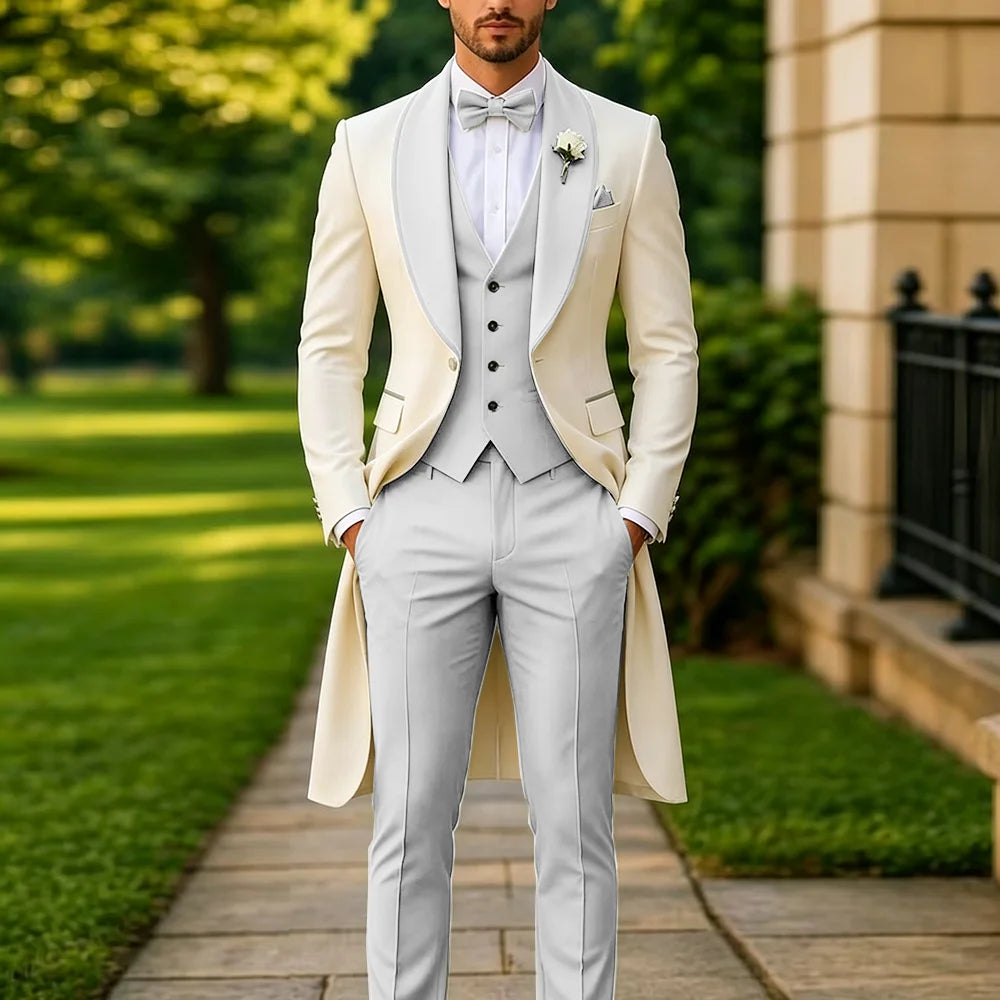 Men's Summer 3-Piece Tailcoat Suit – Custom Groom's Wedding Attire (Jacket, Trousers, Vest) – Elegant Formalwear for Parties