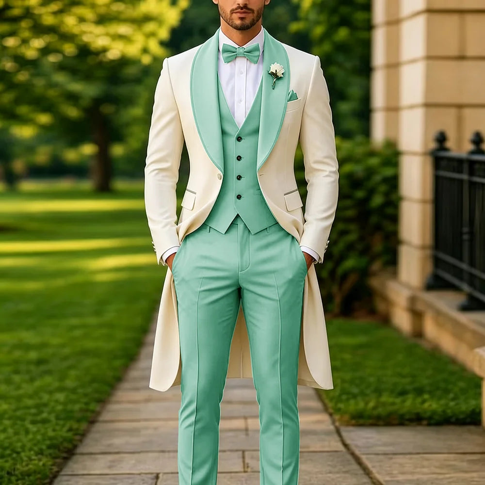 Men's Summer 3-Piece Tailcoat Suit – Custom Groom's Wedding Attire (Jacket, Trousers, Vest) – Elegant Formalwear for Parties