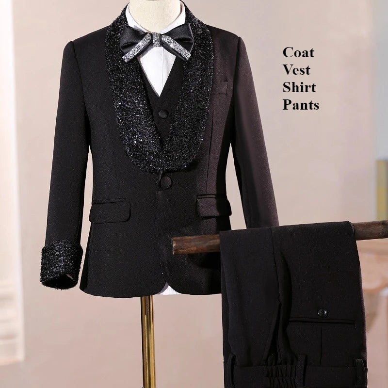 2026 Fashion Kids Boys Suit Set Blazer Outfit Children Performance Gown Birthday Party Evening Celebration Formal Wear Clothes