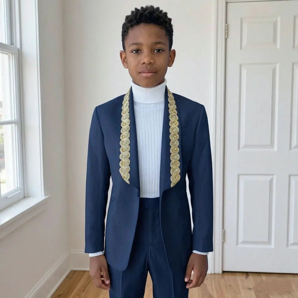 Beaded Boy Suits for Child 2 Pieces Slim Fit Luxury Fashion Runway Designer Formal Gentleman Wear Wedding Separates Child Suit