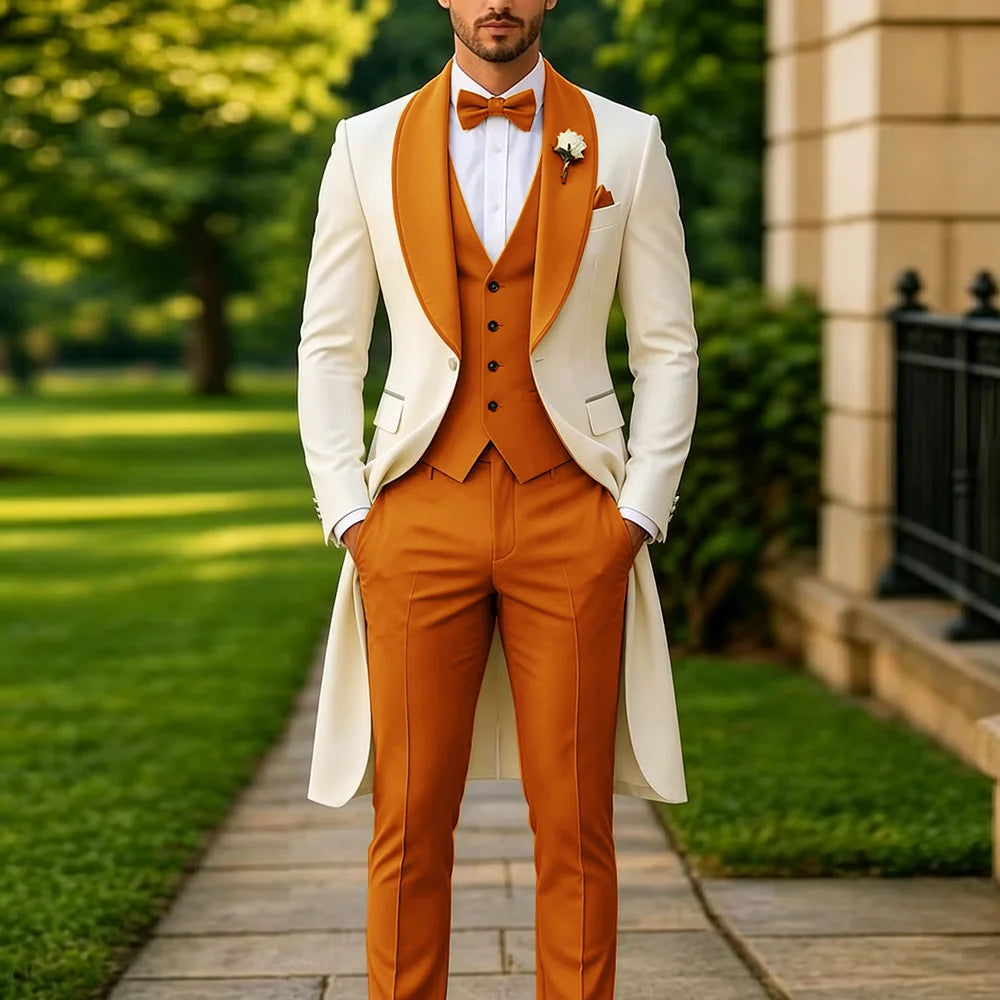 Men's Summer 3-Piece Tailcoat Suit – Custom Groom's Wedding Attire (Jacket, Trousers, Vest) – Elegant Formalwear for Parties