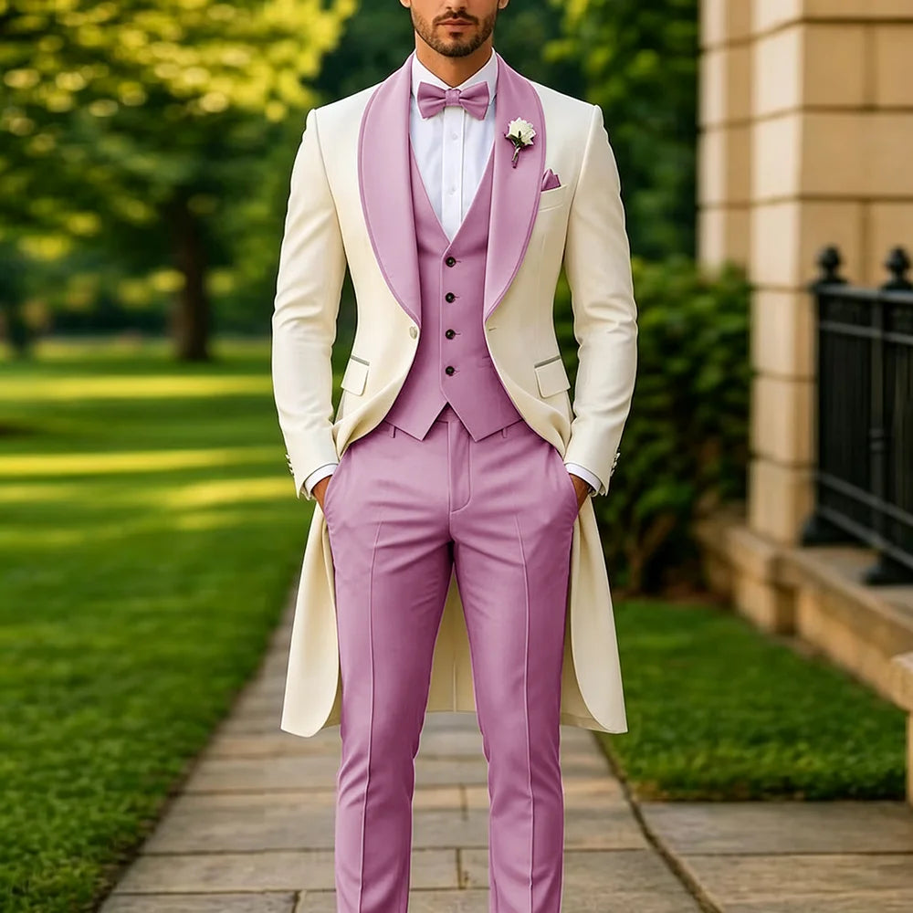 Men's Summer 3-Piece Tailcoat Suit – Custom Groom's Wedding Attire (Jacket, Trousers, Vest) – Elegant Formalwear for Parties