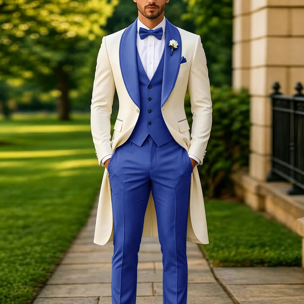 Men's Summer 3-Piece Tailcoat Suit – Custom Groom's Wedding Attire (Jacket, Trousers, Vest) – Elegant Formalwear for Parties