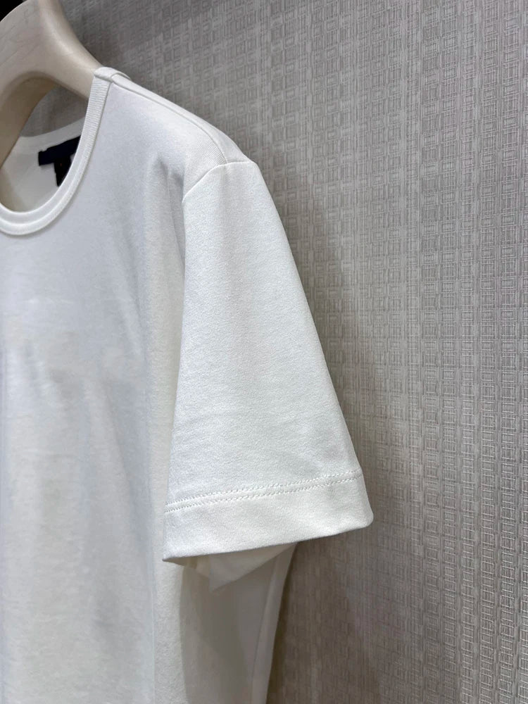 Summer Fashion Outdoors Casual White Color Simplicity Cotton T-Shirts Women's O-Neck Pocket Short Sleeve Loose Breathable Tops