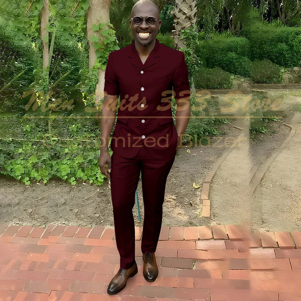 Fashion Summer Short Sleeve Men's Suits Outfits High Quality Single Breasted Notch Lapel Slim Fit 2 Piece Jacket Pants Blazer
