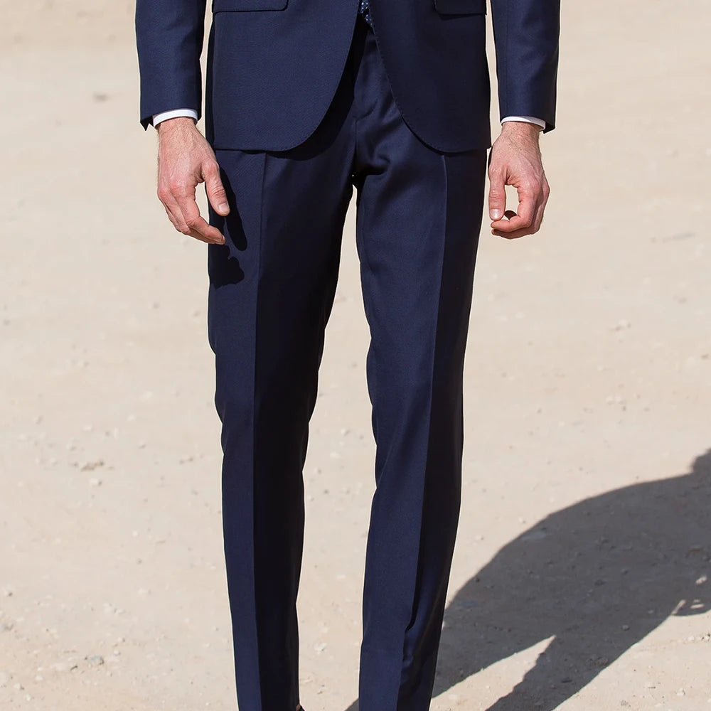 Luxury 100% Wool Super 140 Wedding Suits For Men Fashion Design Light Navy Blue Tailor Made Suits Pick Stitching Wide Peak Lapel