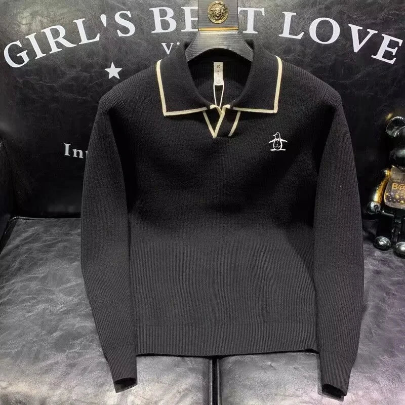 2025 Men's golf wear: Casual and fashionable long-sleeved solid-color POLO shirt, spring and autumn comfortable knitted top