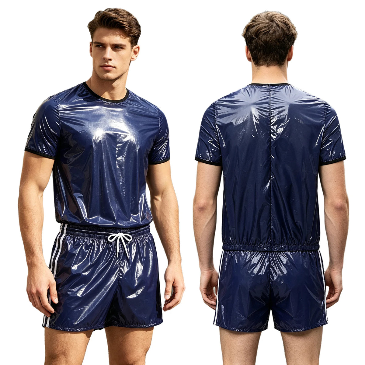 Men Waterproof Outfit Raincoat Windbreaker Sauna Suit Jacket Tops with Pants for Hip Hop Dance Sports Cycling Simmwear Clubwear