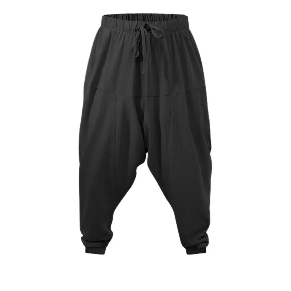 Harem Pants for Men Cotton Linen Drop Crotch Cozy Streetwear Loose Fit Breathable Lightweight Long Pants Male Joggers