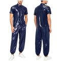 Men Waterproof Outfit Raincoat Windbreaker Sauna Suit Jacket Tops with Pants for Hip Hop Dance Sports Cycling Simmwear Clubwear