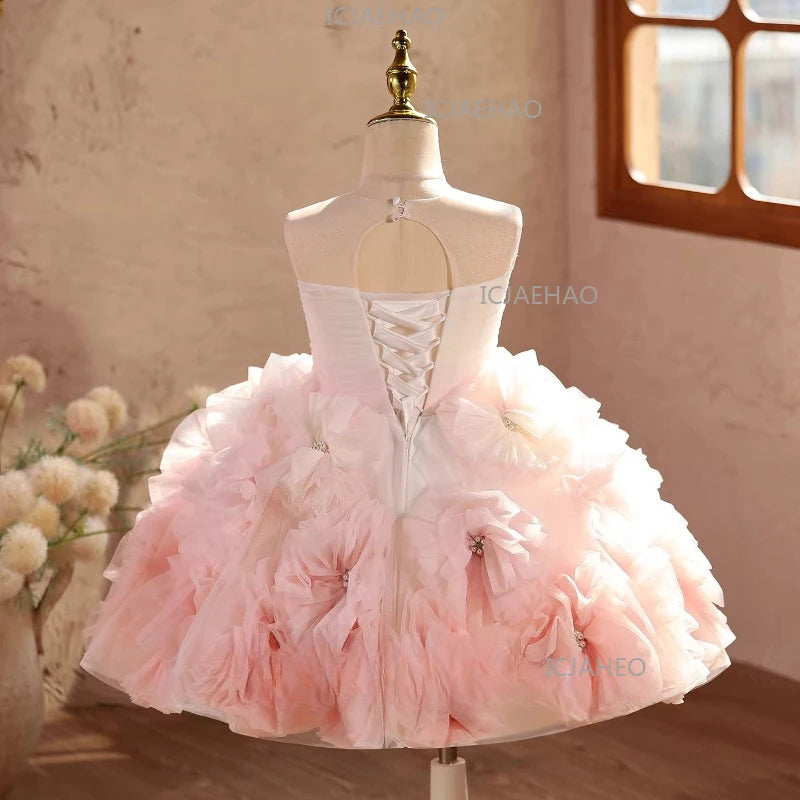 2026 Children Evening Dress Girls Birthday Flower Princess Gown Pageant Formal Attire Kids Party Host Piano Performance Outfit
